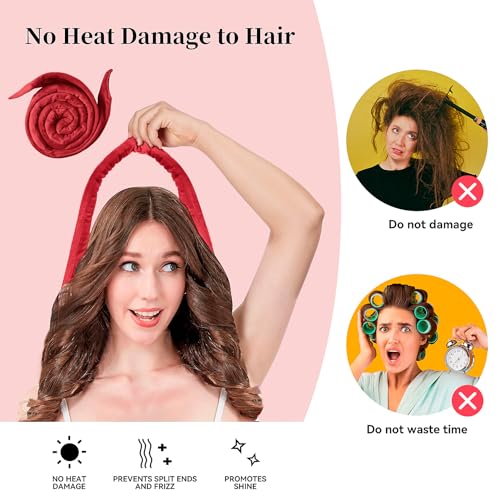 Heatless Curling Rod Headband, Upgraded 60" Extra Long Heatless Curls Headband Soft Hair Curlers to Sleep In Hair Rollers No Heat Curls (Red) - color: Red