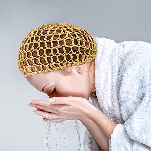 4 Pieces Mesh Crochet Hair Net Rayon Knit Snood Hat Thick Short Women Hairnet Snoods Cover Ornament for Sleeping (Black, Blue, Gray, Khaki) - color: Black, Blue, Gray, Khaki