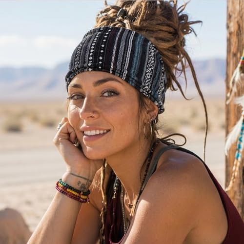 Wide Headbands for Women Non Slip Stylish Knotted Headhand Bandana Boho Head Bands African Head Wraps Yoga Workout Hair Accessories 4 Pack - color: 4 Pack Wide Headbands Style 11