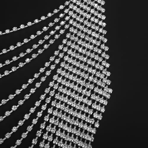 Wiwpar Full Rhinestone Body Chain Crystal Crossover Bra Body Chain Necklace Boho Multilay Costume Chest Chain Beach Sexy Bikini Nightclub Body Chain Party Rave Accessories for Women - color: Silver