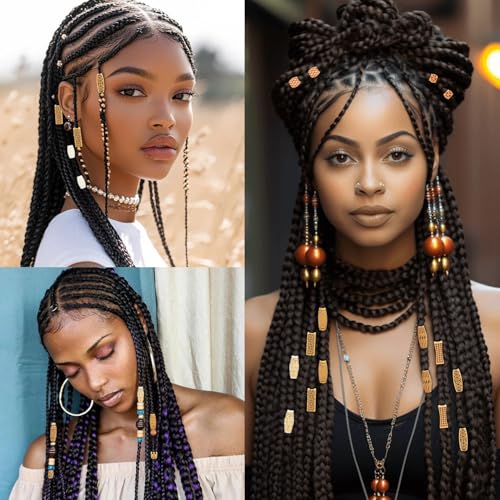 40pcs Plastic Hair Beads for Braids, 20 Styles African Hair Dreadlock Beads Assorted Textures Loc Hair Jewelry Boho Plastic Faux Wood Tube for Women Men Dreadlock Accessories Necklace Bag DIY Crafts - color: 20 Styles Total of 40pcs