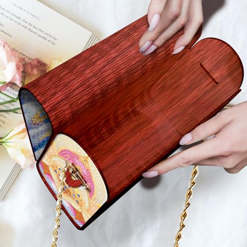 C'eitura Lotus Diamond Art Wooden Clutch Purse with Chain, 5D DIY Rhinestone Shoulder Bag Kit, Zen Style Wallet for Women, Yoga Meditation Gift, Unique Handmade Craft Project - color: SKB204