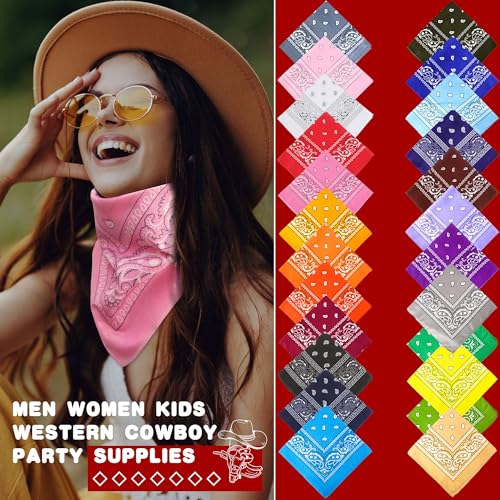 40 Pcs Bandanas Bulk Paisley Bandana Multicolor Cowboy Bandanas for Men Women Western Party - color: Color Set 3
