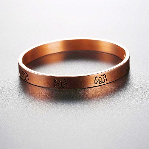 U7 Allah Necklace for Women/Men, 18K Gold Plated Square/Oval/Coin/Heart/Crescent Moon Islamic Pendant Necklace Muslim Jewelry with Chain - color: 10.Bangle Rose Gold
