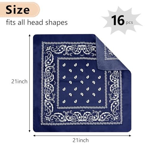 Morcheiong 8/16 Pcs Bandanas Paisley Bandana Head Scarf Headband Handkerchiefs for Men Women Boy Girls - color: Navy Blue