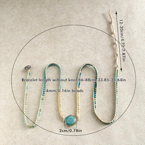 Handmade Boho Wrap Bracelets Natural Turquoise Crystal Stone Variety Beaded Strand Bracelet - color: Obsidian
