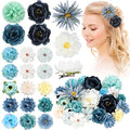 BBTO 21 Pcs Flower Hair Clip Rose Hair Clips Barrettes for Women Flower Accessories Boho Bride Claw Clip Hairpin Brooch Pin Headpiece for Wedding (Light Blue) - color: Light Blue
