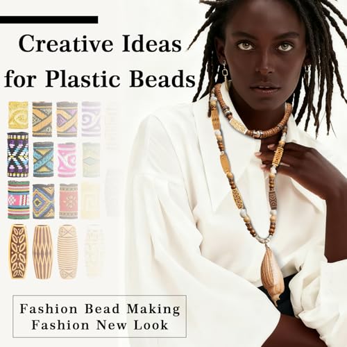 CooBigo 30pcs Hair Beads for Braids, 18 Plastic + 12 Fabric African Hair Dreadlock Beads Loc Hair Jewelry Imitation Wood Tube for Women Men Dreadlock Accessories Necklace Bag DIY Crafts - color: 18 Styles Total of 30pcs