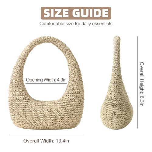 Straw Beach Bag for Women, Summer Tote Bag for Vacation, Hobo Shoulder Bag for Beach Wedding Travel - color: Beige