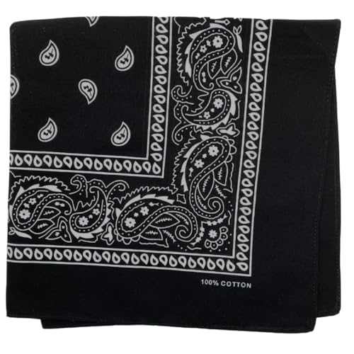 MDSTYLE 6 Pack 100% Cotton Bandanas 22” x 22" for Men & Women Paisley Handkerchief Headband Scarf Bandana - color: Black