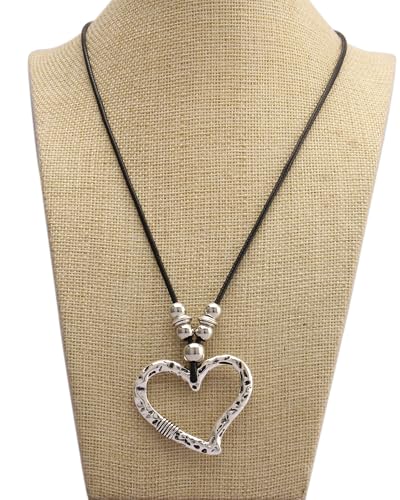 Bohemian Women's Leather Long Pendant Necklace Sweater necklace Adjustable Retro Woven Handmade Jewelry - color: Silver Love