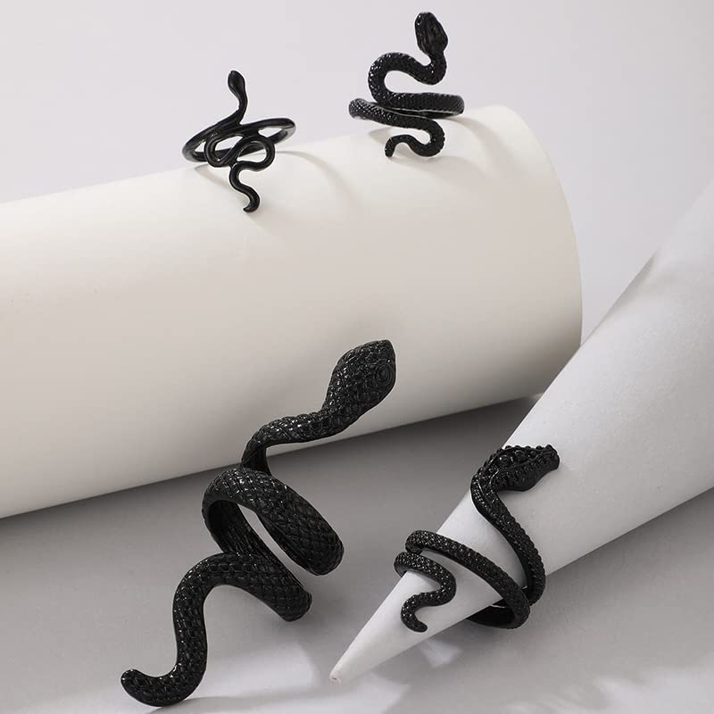 Snake Rings for Women Snake Ring Set Black Snakes Jewelry for Women Goth Gothic Rings Vintage Punk Knuckle Finger Thumb Ring Halloween Accessories - style: Style 2 - 1
