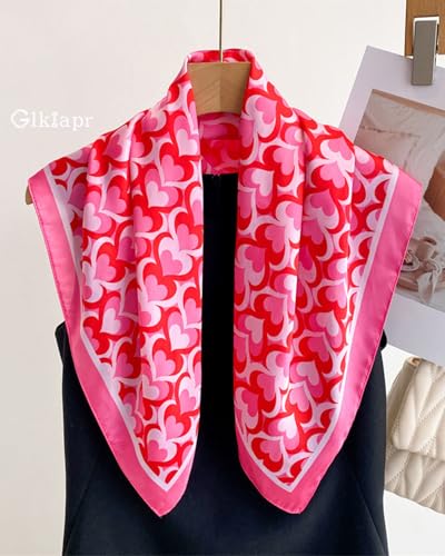 Satin Bandana Headscarf for Women Silky Hair Scarves for Fashion Lightweight - color: 25-pink Heart Shape