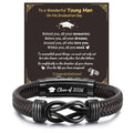MEALGUET Men's Bracelets Gifts for Men - Brown Braided Leather Infinity Knot Bracelets Engraved Love Massage for Son Man Husband Boyfriend, Mens Bracelet Jewelry Gift for Birthday Valentine's - style: Graduation-Class of 2026
