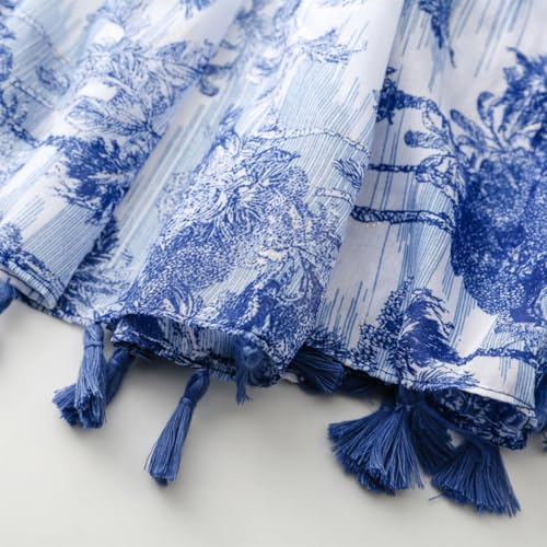 WaJuemy Travel Boho Scarf for Women Casual Lightweight Pashmina Scarves Fashion Multicolor Shawl Wraps with Fringed Beads - color: 05a Blue Trees