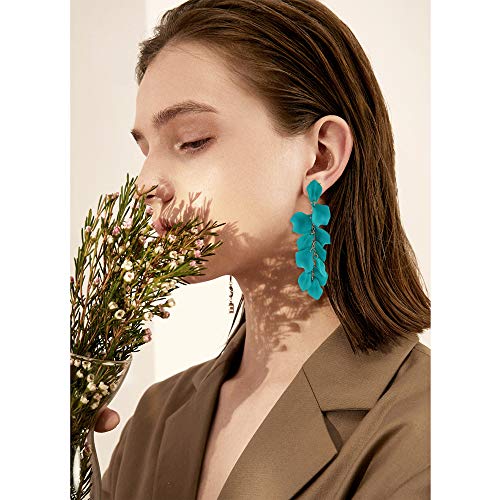 Long Acrylic Rose Petal Earrings Dangle Exaggerated Flower Earrings Drop Statement Floral Tassel Earrings for Women - color: Long Acrylic Rose Petal Earrings-Green