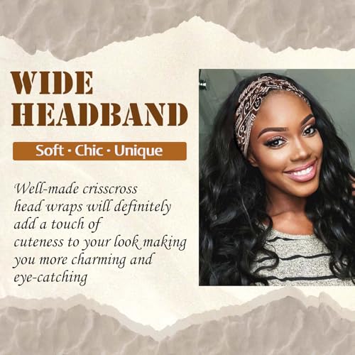 Boho Bandana Headband For Women Wide Headbands Knotted Turban Head Wraps Cute Head Scarf Hairband Paisley Fashion Hair Wrap Turban Bands Workout Bandana Hair Accessories For Women 4 Pack - color: Style 119