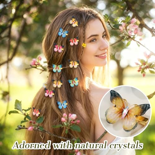 18Pcs Rhinestone Butterfly Hair Clips for Teens Women, Y2K Glitter Hair Jaw Clips, Cute Headwear Gifts for Wedding and Back to School Golden Color - color: Gorgeous Style