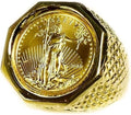 Pretty Jewels08 Men's Engagement Ring, 925 Sterling Silver, American Liberty Coin, 14k Yellow Gold Finish - color: White