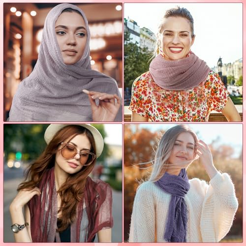 Yahenda 18 Picees Women Scarfs Shawl Hijab Soft Cotton Hemp Long Scarf Head Wraps for Women, 27 x 69 Inches - color: Earth Tone Color