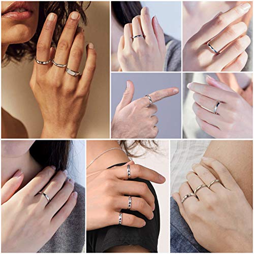 Silvora 925 Sterling Silver Band Rings for Women Men, High Polish Plain Dome Tarnish Resistant Wedding Rings Size 4-12 - style: A:3mm-Diamond