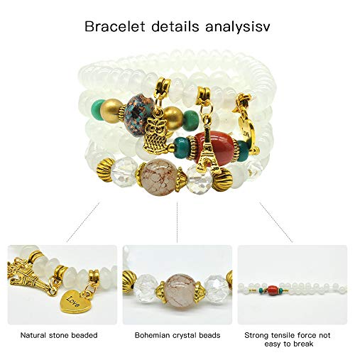 Bohemian Bracelet Sets for Women - 6 Sets Stackable Stretch Bracelets Multi-color Boho Jewelry for Women Hippie Bracelets Dainty Jewelry - color: Owl charm stretch bracelet set
