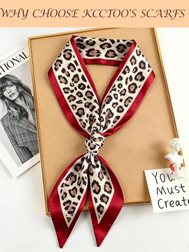 kcctoo 59" Mulberry Silk Like Head Scarf Women's Fashion Square Neck Satin Scarfs for Bag Hair Scarves Gift 59 * 5.9” - color: B007-leopard Rouge