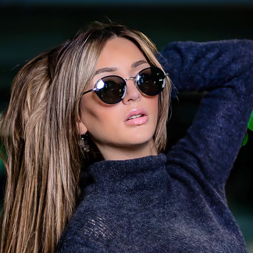 ZENOTTIC Retro Round Polarized Steampunk Sunglasses for Men Women-Circle Vintage Design Metal Frame UV400 Shades - color: C03 Silver Frame Grey Lens