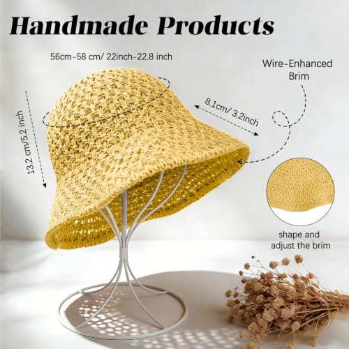 Sun Hat for Women Beach Hat Straw Bucket Hat Summer UV Protection, Packable Breathable Crochet Style - color: 1pack-sunset Yellow