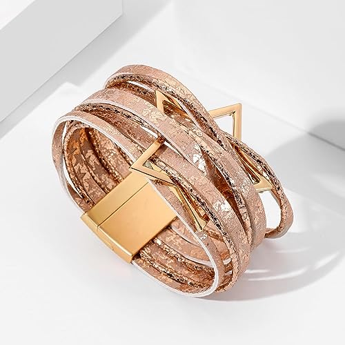 Long tiantian Leather Bracelets for Women Men Heart Wrap Bracelets Western Jewelry Cowgirl Outfits Birthday Gifts for Her - color: B1:light red leather bracelet