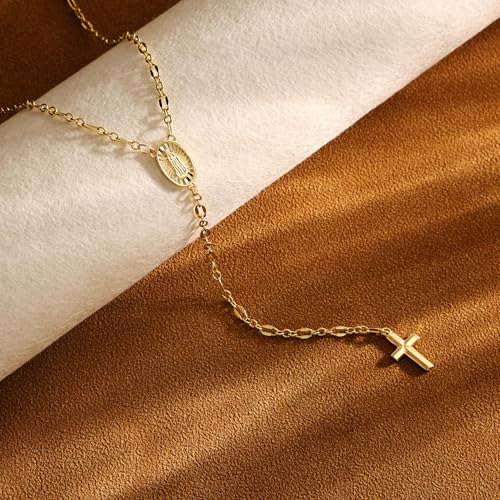 CHESKY Long Necklaces for Women, 14k Gold Plated/Streling Silver Lariat Necklace Dainty Statement Prom Necklace Rosary Cross Sun Drop Pendant Dangle Necklace Gold Prom Jewelry for Women Gifts - style: y necklace 01