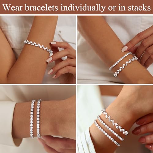 YADOCA Tennis Bracelets For Women - Silver Plated Bracelet Stack Cubic Zirconia CZ Diamond Adjustable Stackable Bracelets Set For Prom Wedding Jewelry Gift 3Pcs - style: A:Petals