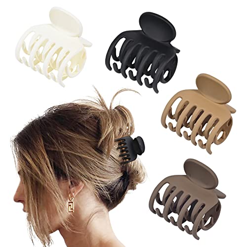 DEEKA Double Row Teeth Hair Clips Small Claw Clips for Thin Hair 4 Pack 1.6" Medium Matte Non-slip Short Hair Accessories for Women and Girls - color: Matte Neutral Colors, size: 4 Count (Pack of 1)