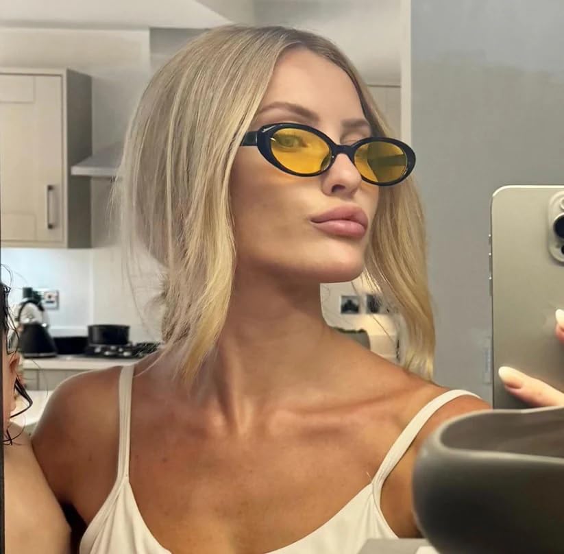 90s Sunglasses for Women Men Retro Small Oval Sunglasses - color: Black/Yellow