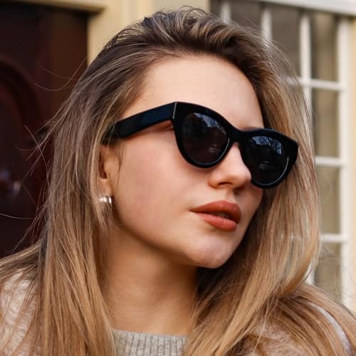 ZENOTTIC Polarized Sunglasses Women Round: Trendy Sun Glasses for Ladies - Retro Classic Shades UV400 Protection - color: C01 Black Frame Black Lens