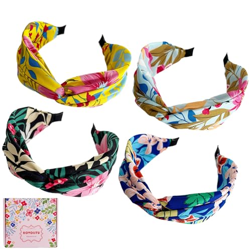 4 Pack Floral Leaves Printed Headbands Wide Knotted Headbands for Women Cross Knot Fashion Hair Bands-Leisure - color: Leisure