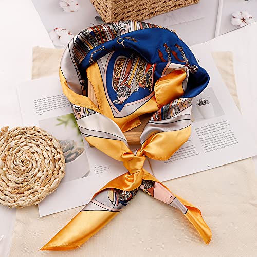 NZKNP Silk-Like Head Scarf - Women's Bandana Wraps - color: 28-yellow and Blue, size: 35"*35"
