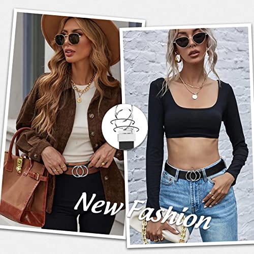 JASGOOD Women Leather Belt,Reversible Belt,Leather Waist Belt for Jeans Dress with Gold Double O Ring Rotate Buckle - color: B-black+brown(silver Buckle), size: Length 37":Fit Size 28"-32"