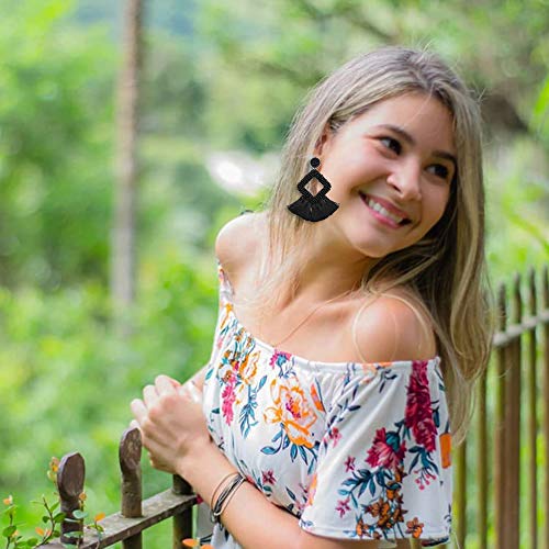 Long Tassel Earrings Statement Bohemian Pom Ball Handmade Drop Dangle Earrings for Women - style: S-Black