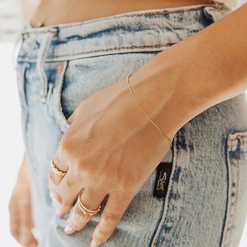 BENEIGE Women Bracelet 14K Gold Plated Paperclip Satellite Bead Ball Oval Cuba Cable Box Chain Daily Charm Layered Link Silver Bracelets Adjustable Jewelry - style: Chain Flat Box