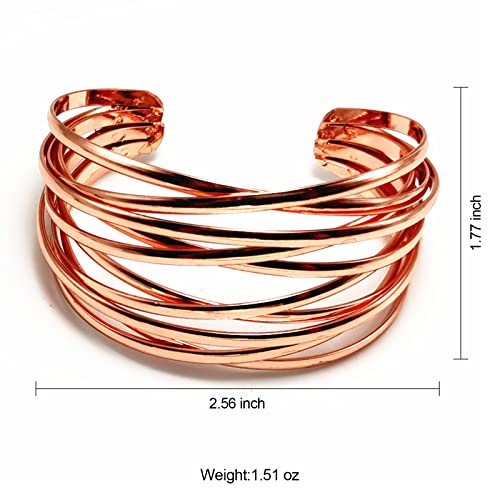 YBMYCM Chunky Gold Cuff Bracelet for Women Gold Line Web Wrist Cuff Bangle Bracelet Fashion Costume Jewelry - color: Rose Gold