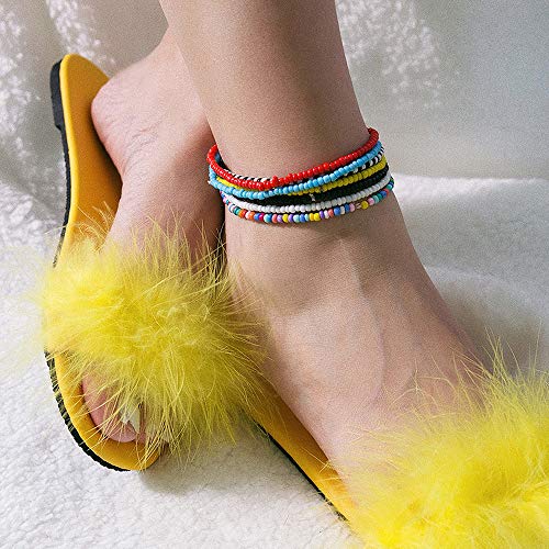 XIJIN 8Pcs Handmade Beaded Anklets for Women Boho Colorful Beads Ankle Bracelets Adjustable Foot Anklet Set - color: G