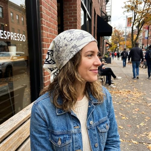 Women's Small 21 inch 100% Silk Scarf Bandana for Head Neck Hair | 100% Mulberry Silk Lightweight Designs Gift-Ready Packaging For Hair Fashion 21"x21" Printed - color: 105white Black