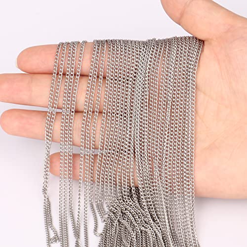 [66 Feet/ 20M] Stainless Steel Curb Chain, 2mm 304 Stainless Steel Chains Flat Twisted Links Curb Chain Bulk for Jewelry Making DIY Craft - color: Stainless Steel, size: 2.0mm width