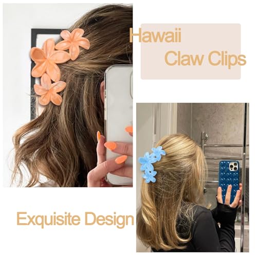 4Pcs Cute Hawaiian Flower Claw Hair Clips for Women Pink Green Large Claw Clips for Thick Thin Hair Strong Hold Beach Hair Accessories for Women and Girls - color: 15-Colorful