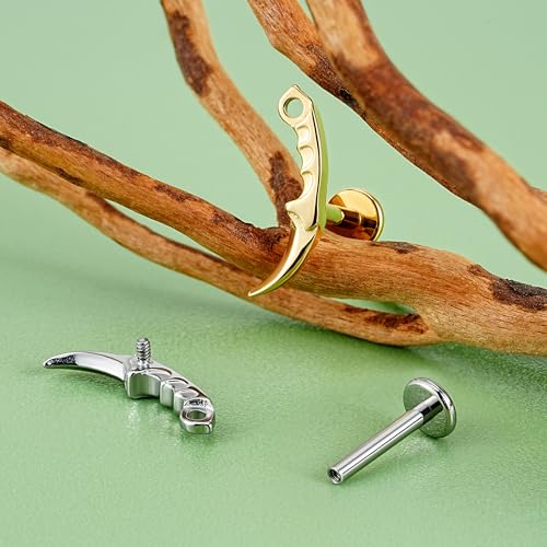 FINE4U 1PC ASTM F136 Titanium Internally Threaded Piercing Jewelry Stud 16G 6mm 8mm for Helix, Tragus, Conch, Flat - color: Dagger - Gold