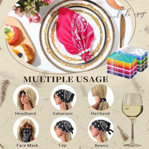 Suhine 24 Pcs Bandanas Bulk for Women Men 22 x 22 Inch Paisley Outdoor Headband Cowboy Handkerchief Summer - color: 24 Colors