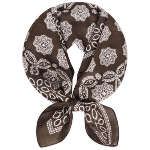 Relang Fashion Silk Satin Head Scarf for Women Hair Bandana Hair Scarf Wrap Neck Scarf for Women 27.5×27.5 inches - color: Brown Flower World