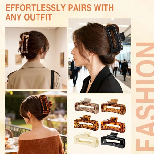 6 Pack 5 Inch Extra Large Claw Clips for Thick Hair, Jumbo Claw Clip for Women Girls, Strong Hold Non-slip Hair Clips for Thick/Long/Curly Hair, XL Square Jaw Accessories, Tortoise Shell - color: Tortoise