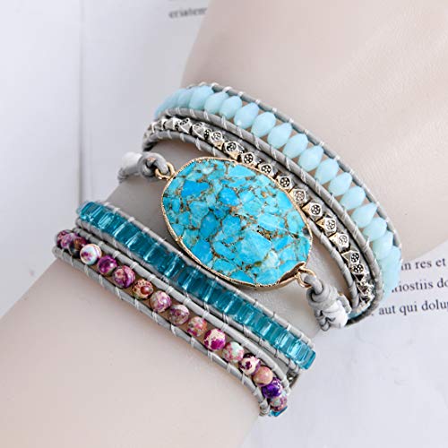YGLINE Natural Stone Bracelet 5 Wraps Bracelet Handmade Blue Color Boho Bracelet for Women Bracelet - color: turquoise 5
